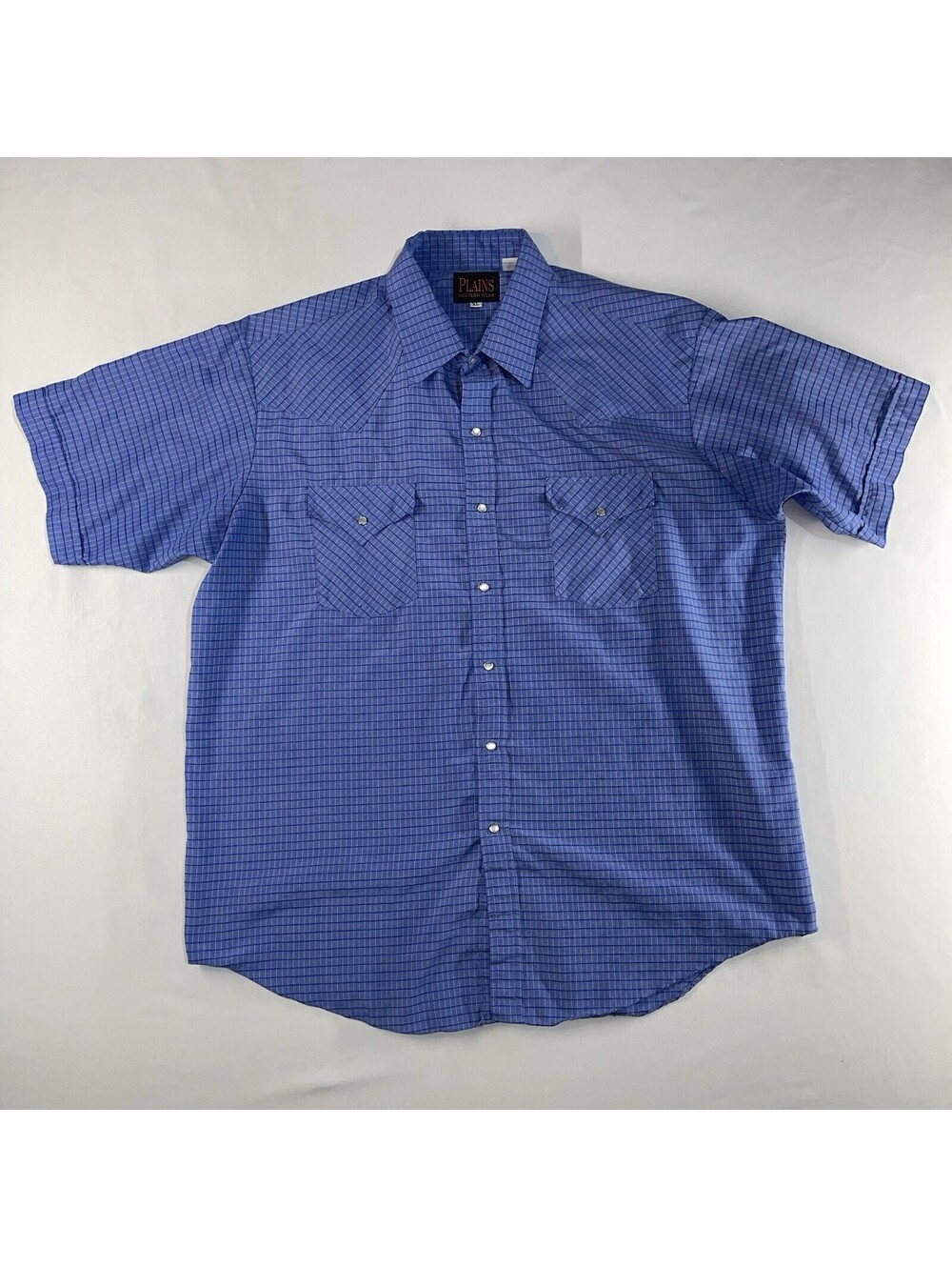 Cowboy Western Shirt Plains Wear Pearl Snap XL Blue Check Long Sleeve Rodeo